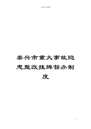 泰兴市重大事故隐患整改挂牌督办制度模板