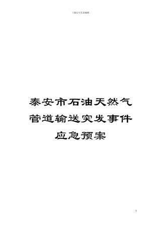 泰安市石油天然气管道输送突发事件应急预案模板