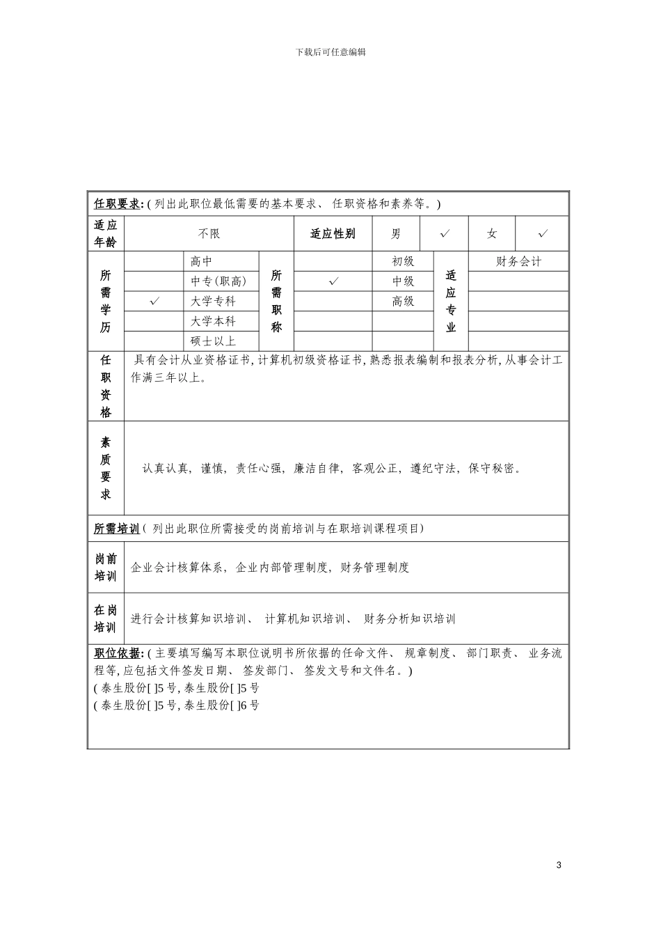 泰山生力源职位说明书模板_第3页