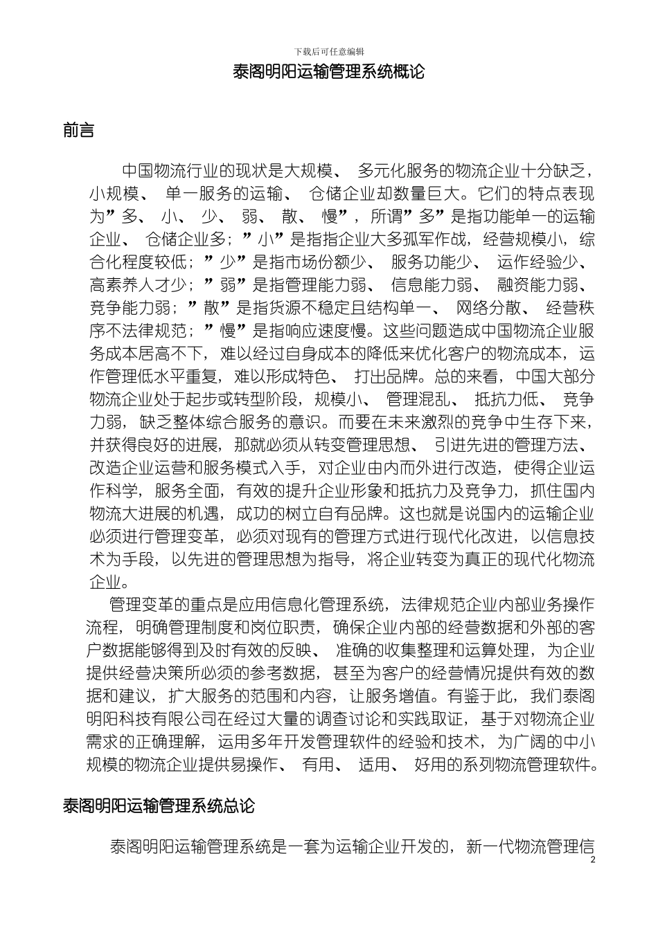 泰阁明阳运输管理系统概论模板_第2页