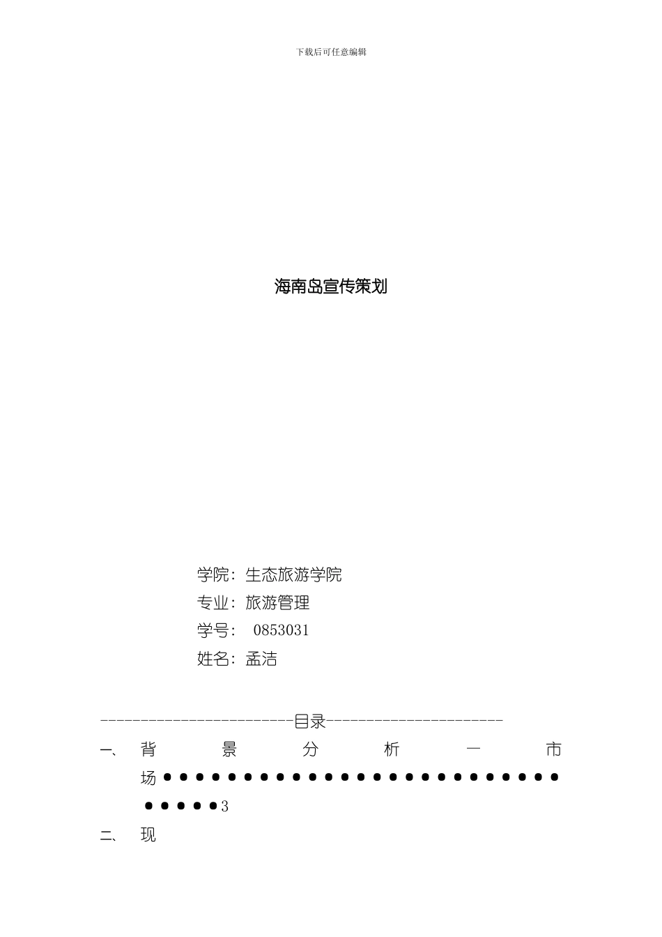 海南岛宣传策划样本_第1页