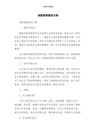 淘客营销策划方案