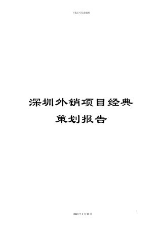 深圳外销项目经典策划报告