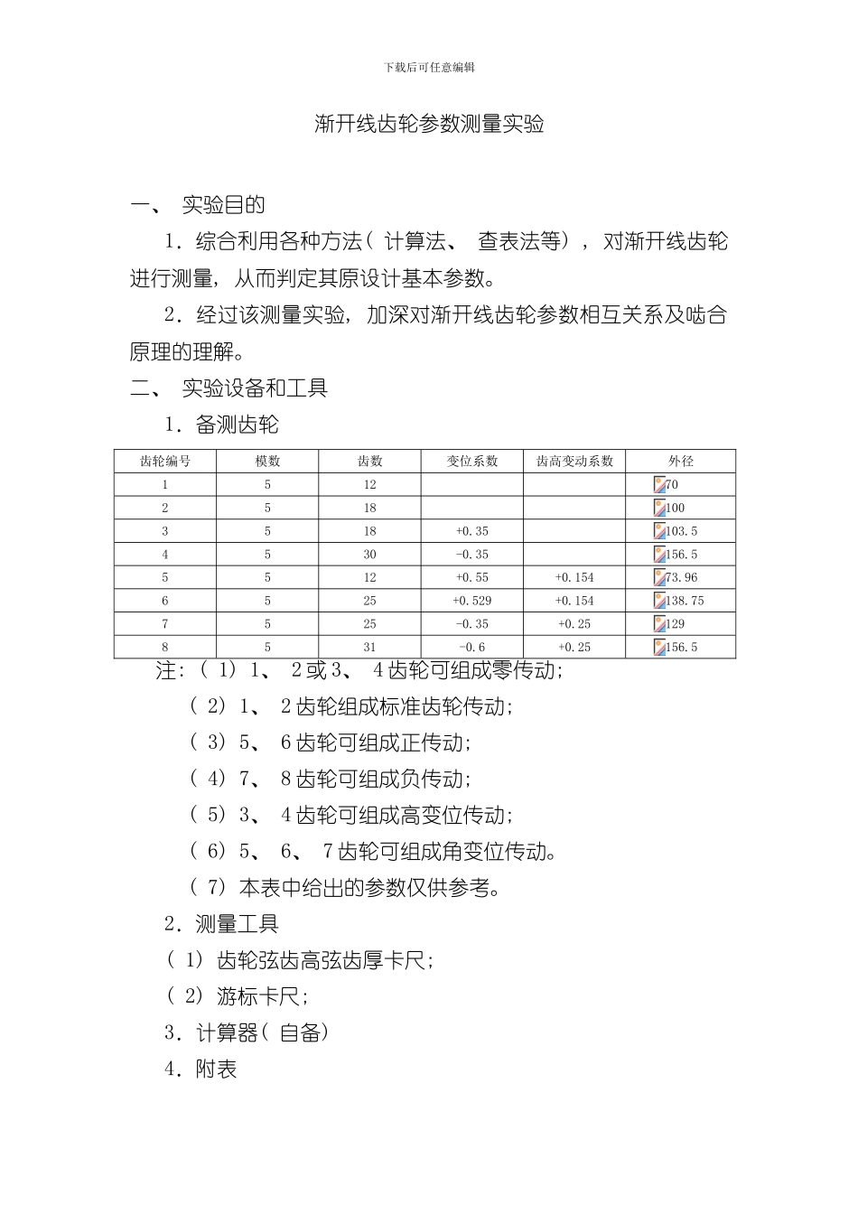 渐开线齿轮参数测量实验指导书样本_第1页