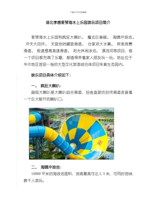 湖北孝感爱琴海水上乐园游玩项目简介样本