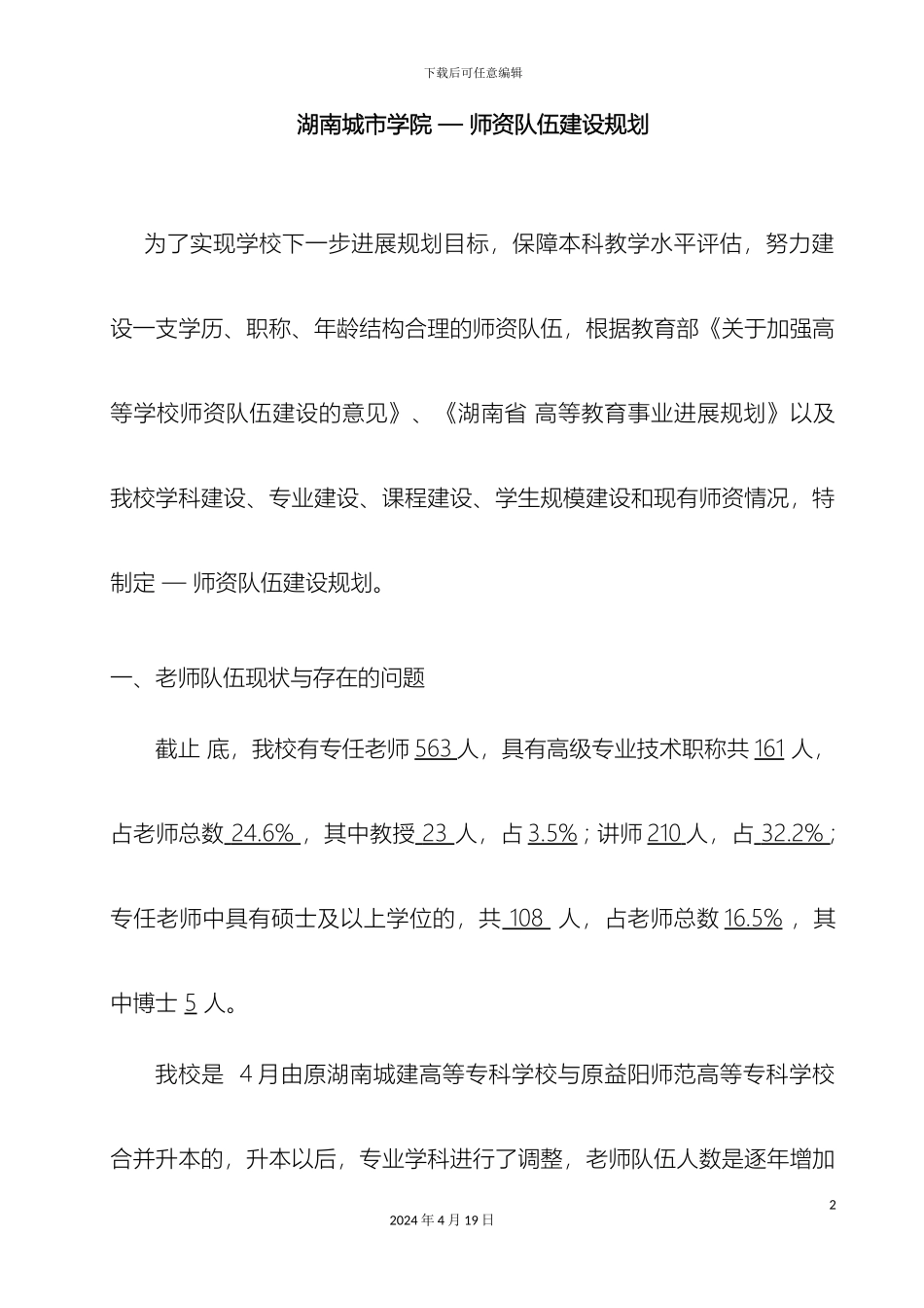湖南城市学院师资队伍建设规划_第2页