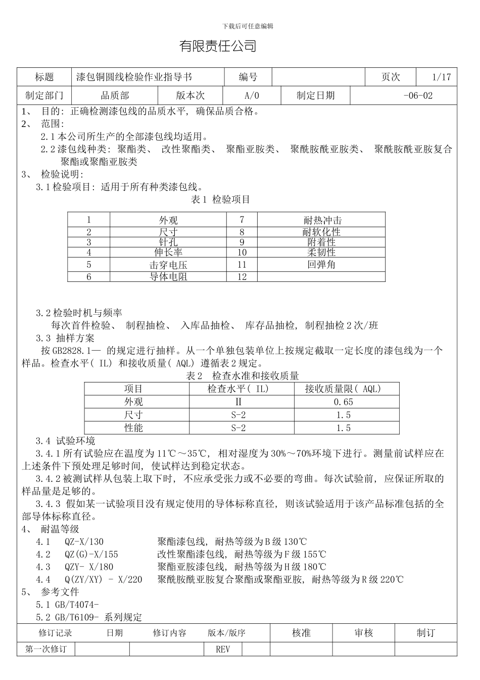 漆包线检验作业指导书样本_第1页