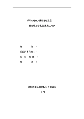 灌注桩抽芯孔封堵施工方案样本