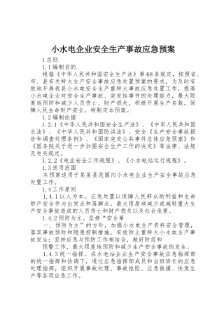小水电企业安全生产事故应急预案