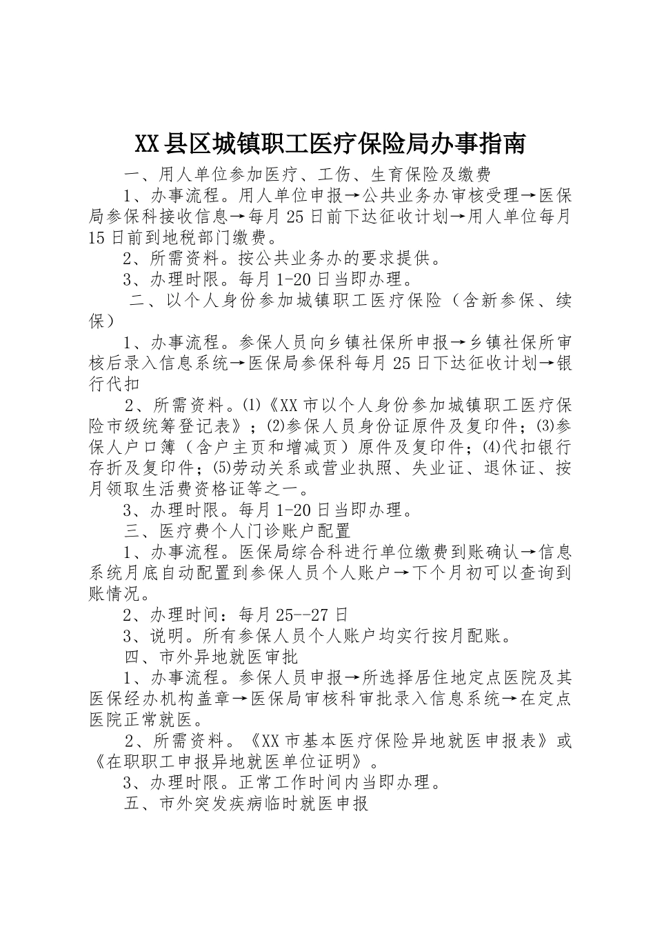 XX县区城镇职工医疗保险局办事指南_第1页