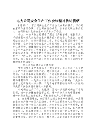 电力公司安全生产工作会议精神传达提纲