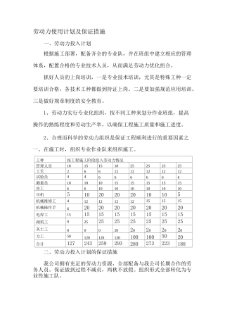 劳动力使用计划及保证措施