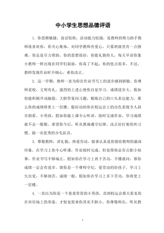 中小学生思想品德评语