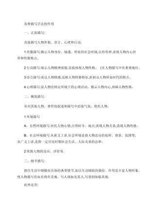 各种描写手法的作用