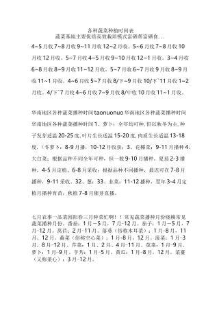 各种蔬菜种植时间表