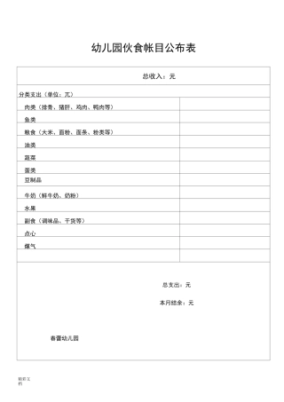 幼儿园的伙食帐目公布表