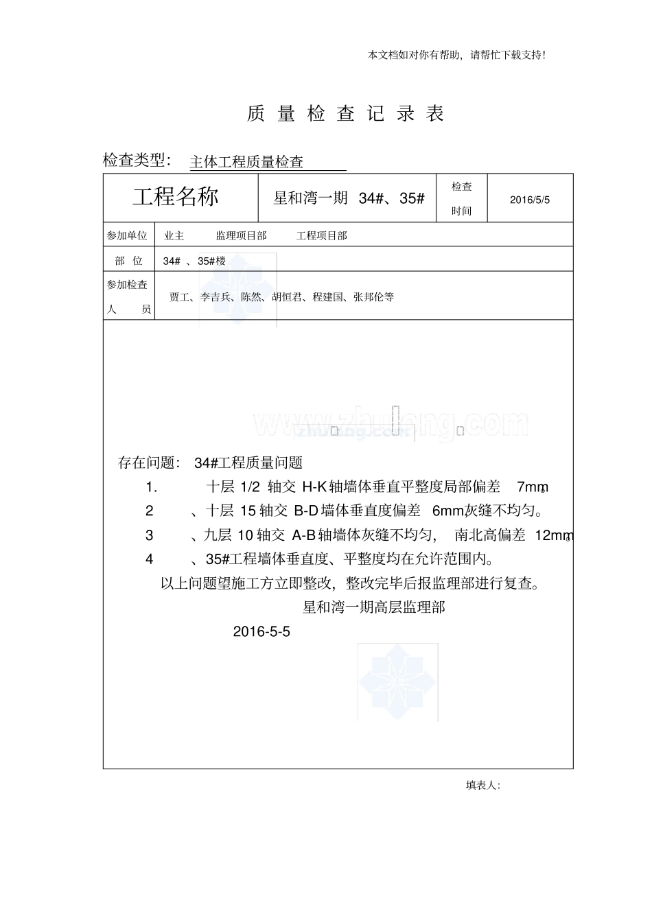 监理项目部定期安全检查记录表_第2页