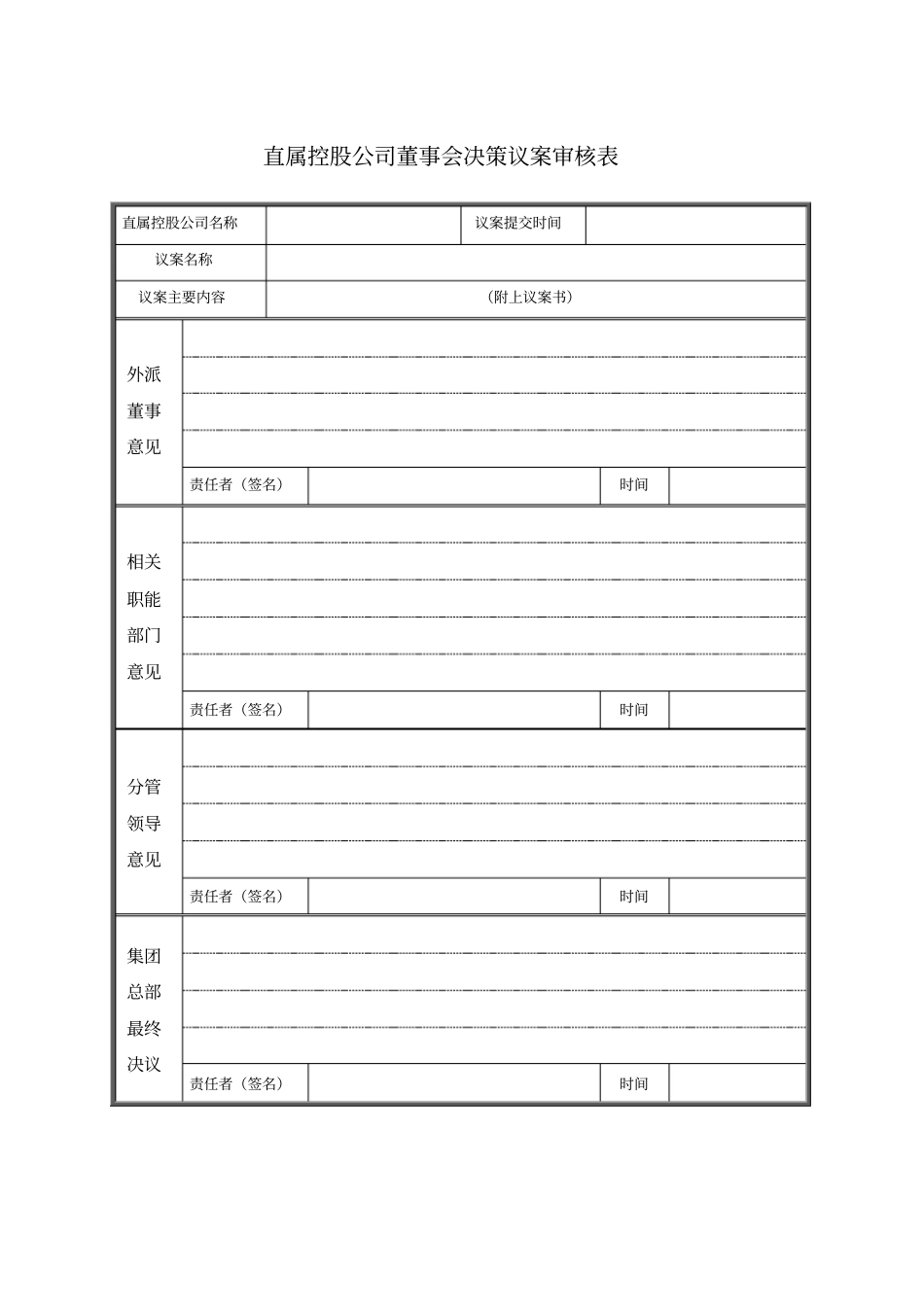 直属控股公司董事会决策议案审核表-模板_第1页