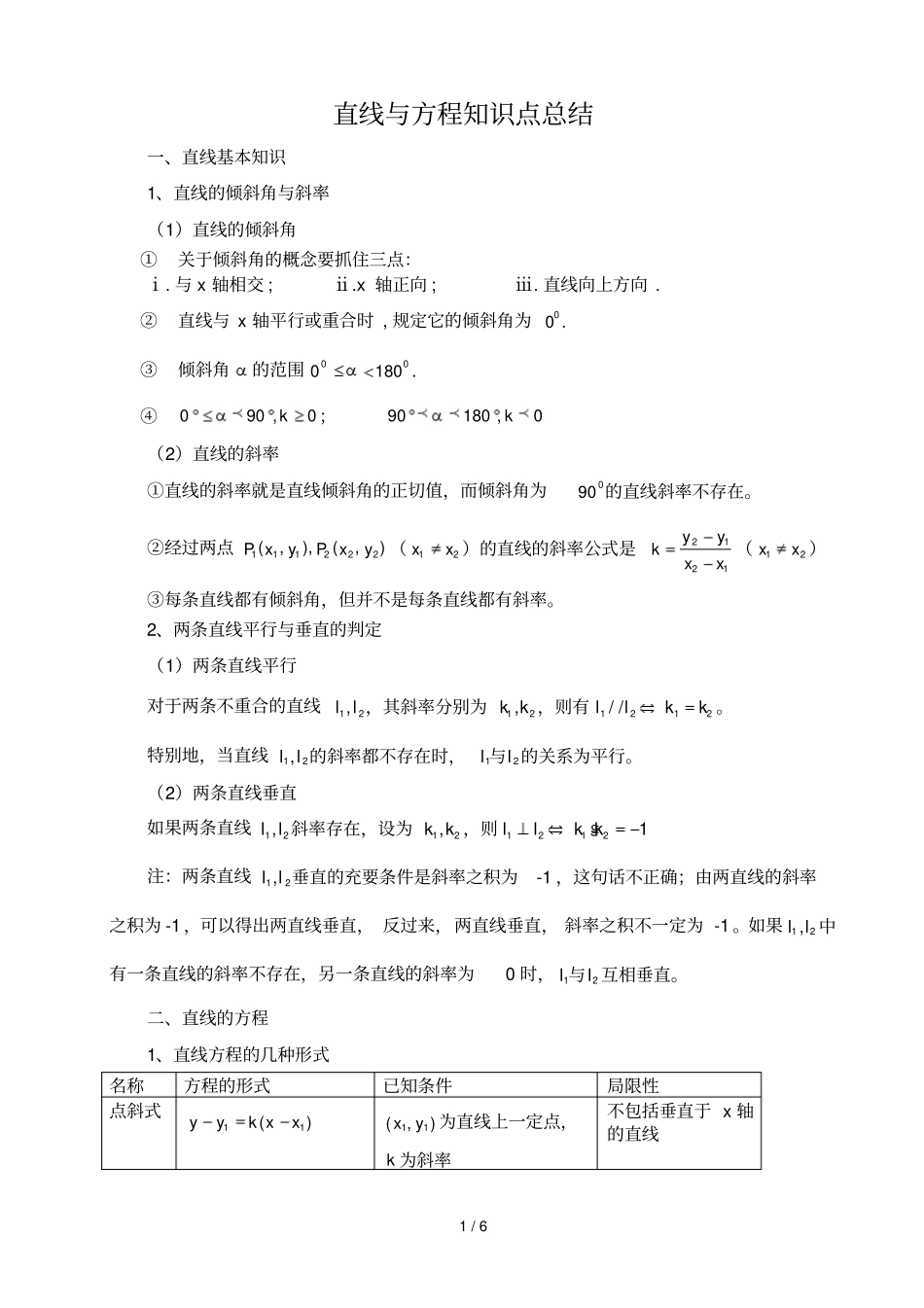 直线和方程知识点总结_第1页