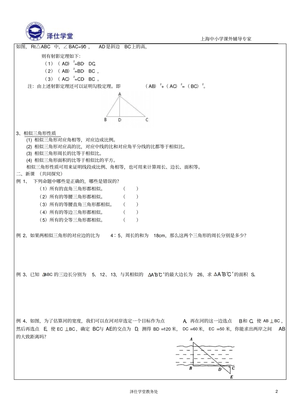 相似三角形的判定和性质讲义丁鹏程_第2页
