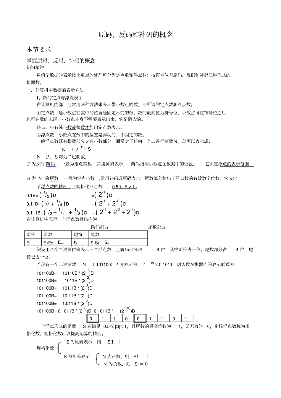 真值原码反码补码详解和习题_第1页