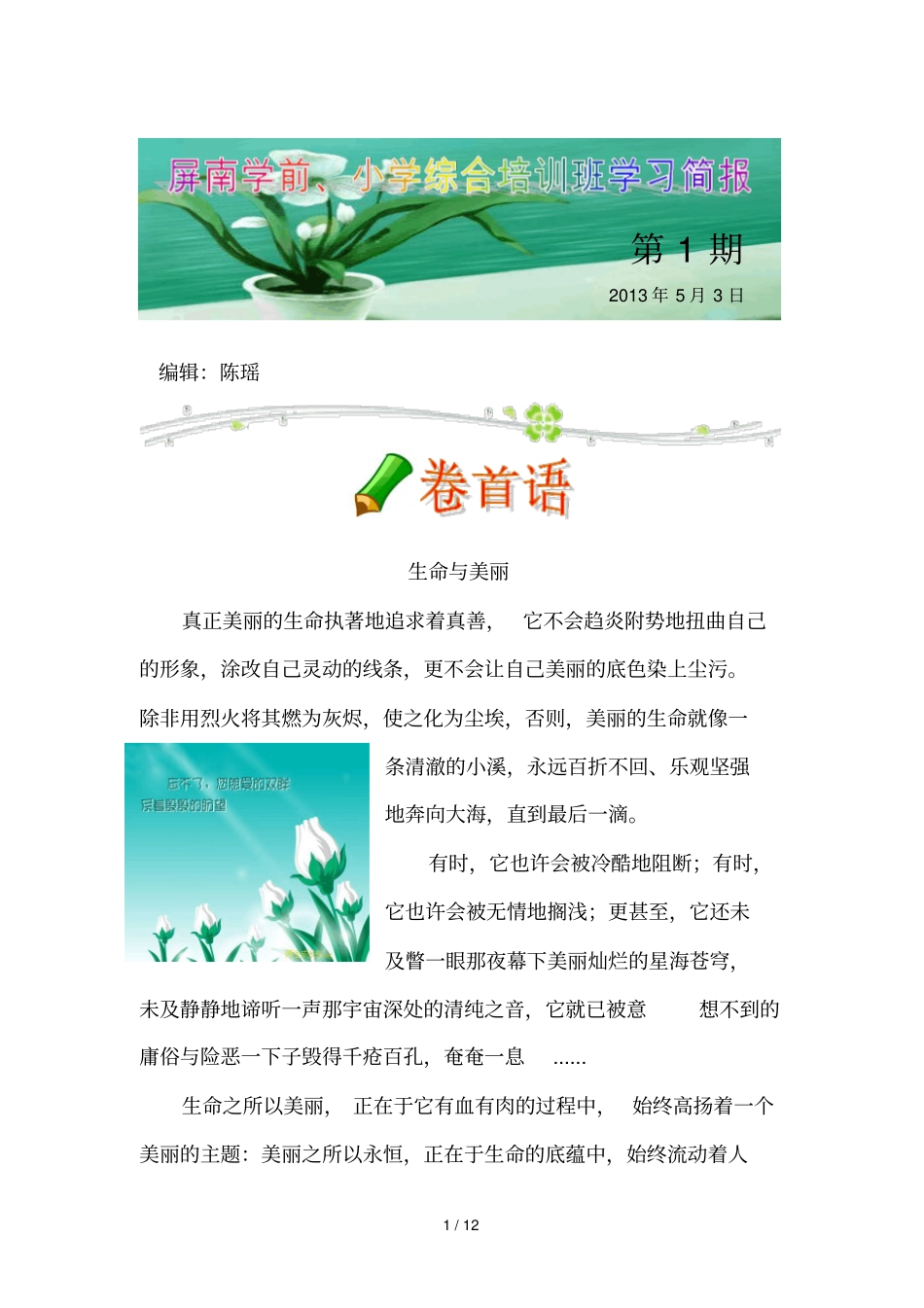 真正美丽的生命执著地追求着真善它不会趋炎附势地扭曲自己的形象_第1页