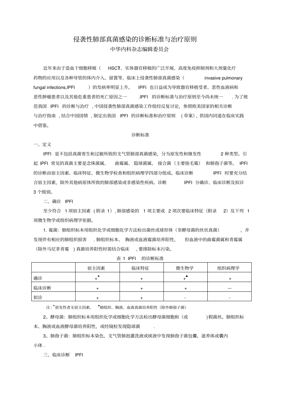 真菌感染的诊断标准与治疗原则草案_第1页