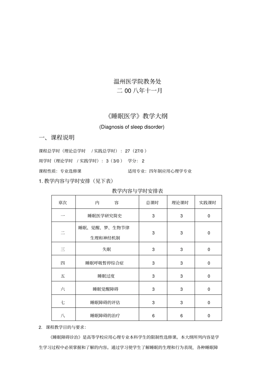 睡眠医学教学大纲_第2页