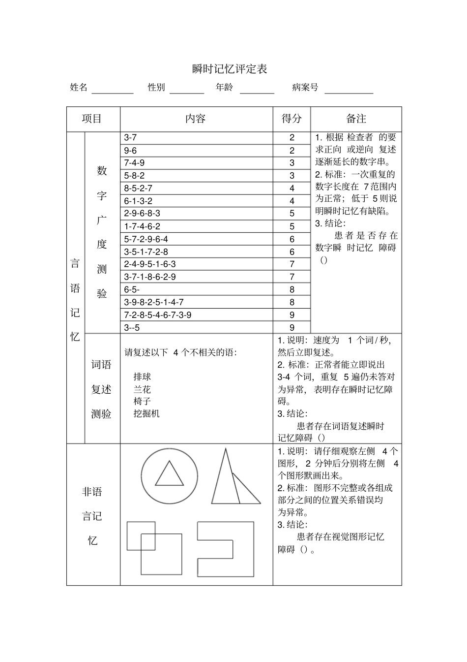 瞬时记忆评价量表_第1页
