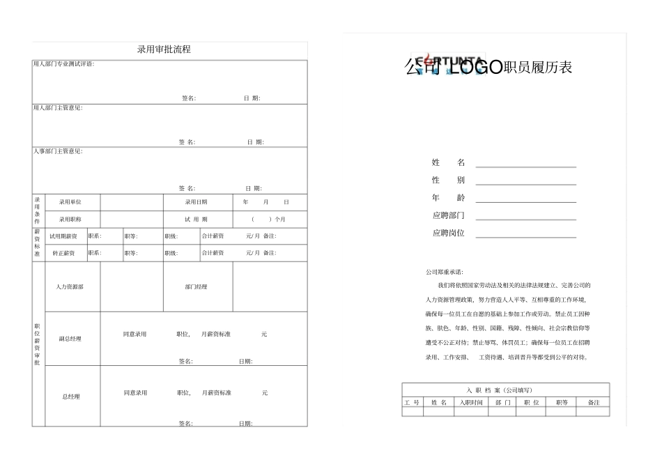 知名企业员工履历表-求职登记表模板_第1页