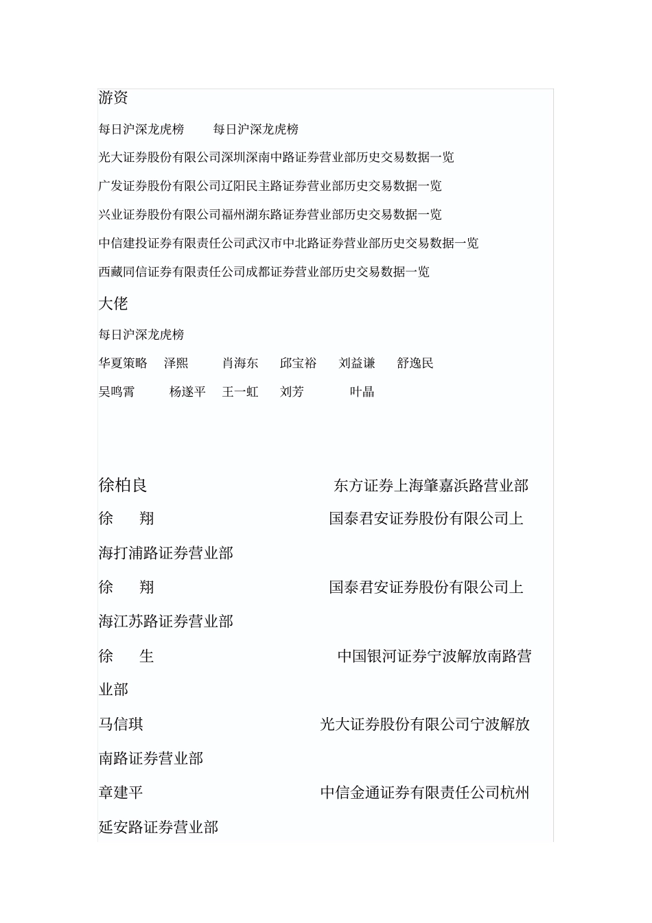 知名游资席位一览及介绍包含江湖版_第1页