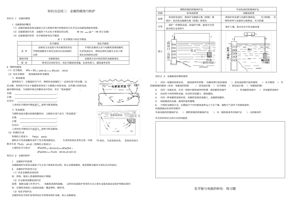 知识点总结3金属的腐蚀与防护_第1页