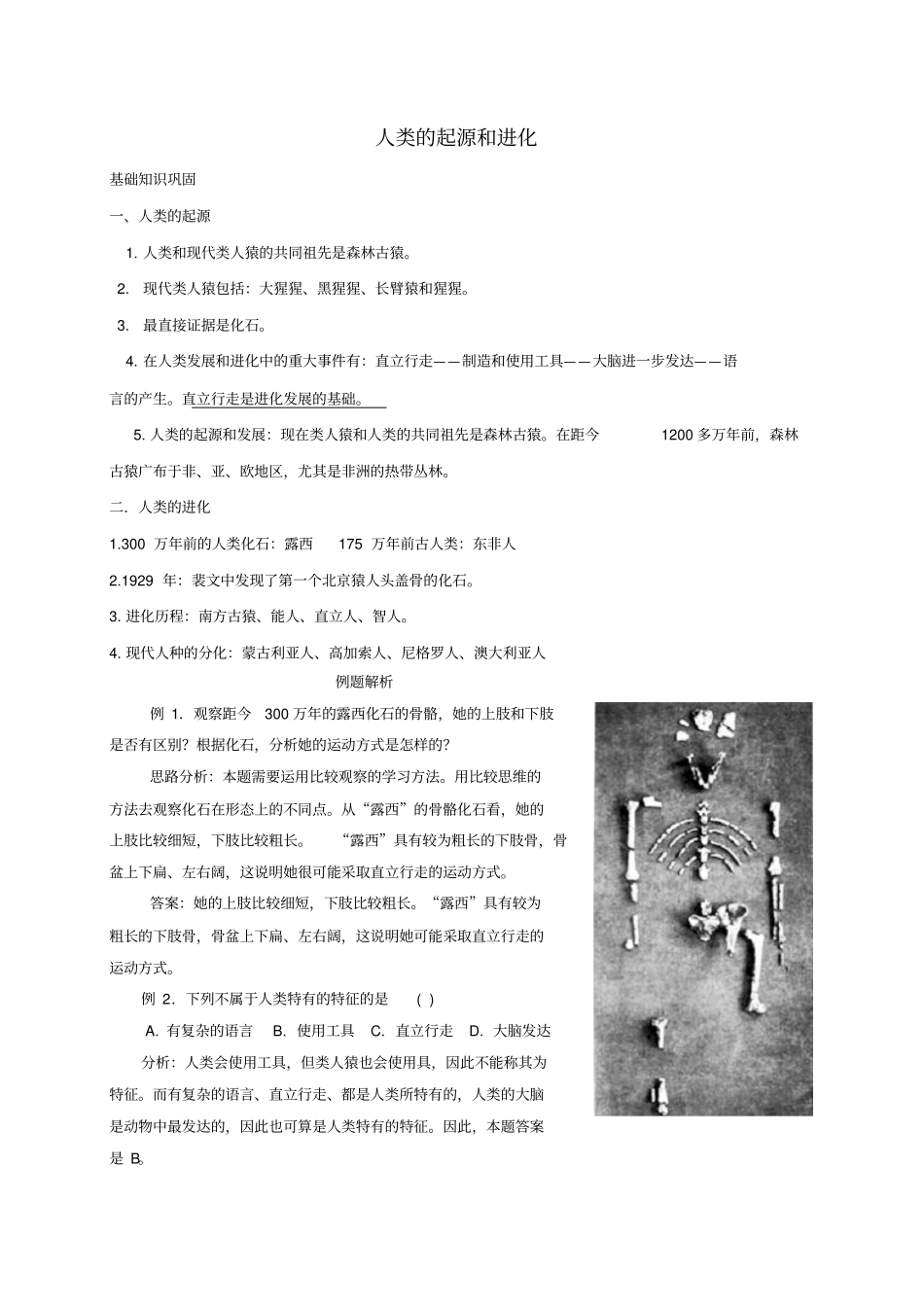 知识点汇总及复习题人类的起源和进化_第1页