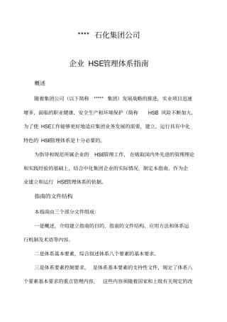 石化公司集团企业hse管理体系指引