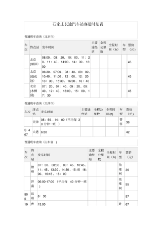 石家庄长途汽车站客运时刻表