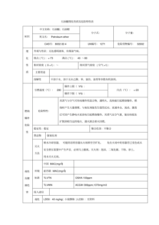 石油醚理化性质及危险特性表