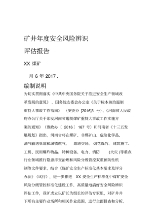 矿井年安全风险辨识评价报告
