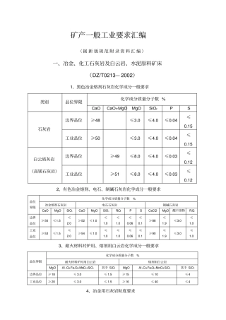 矿产工业指标一览表