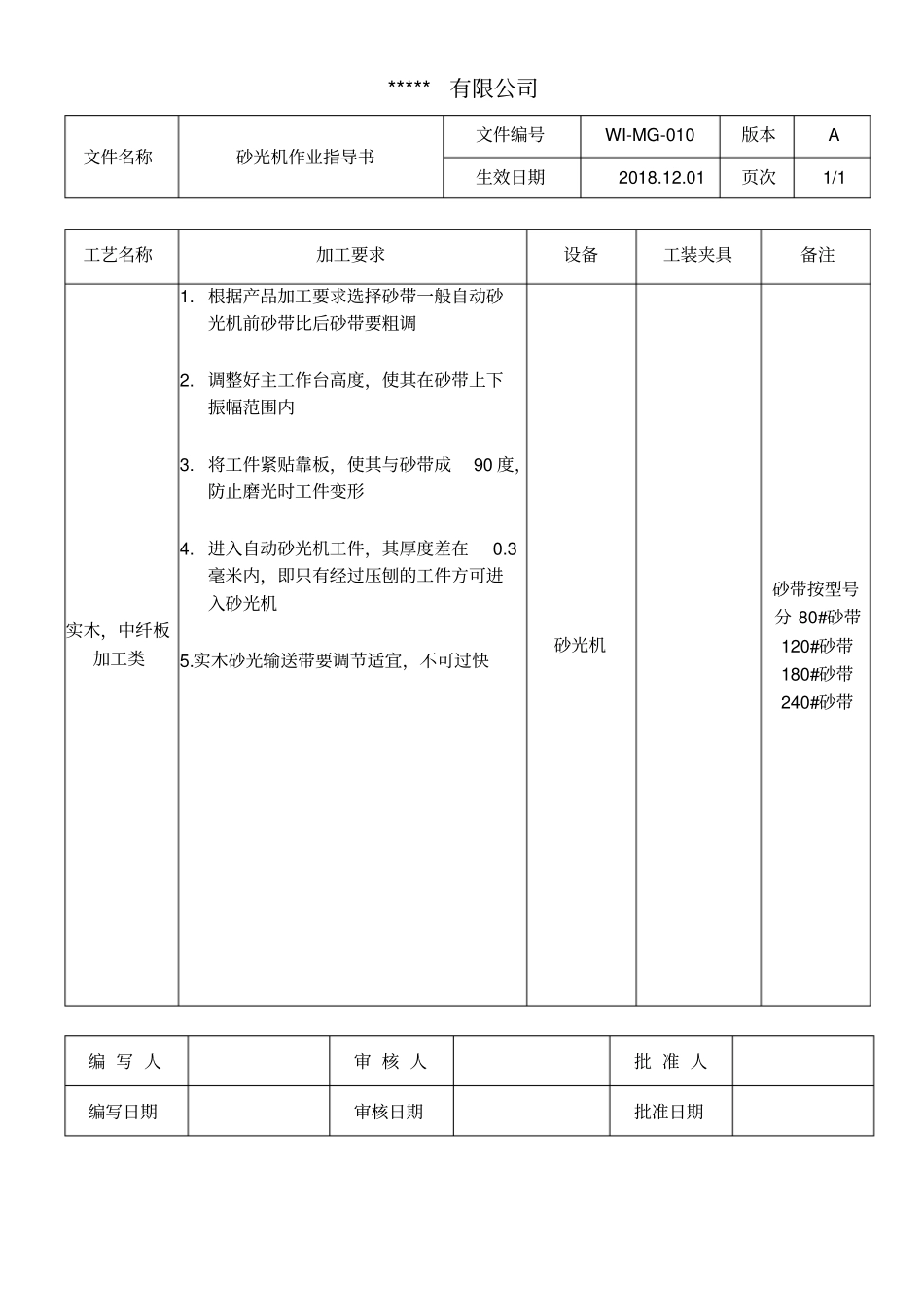 砂光机作业指导书_第1页