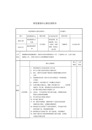 研发策划中心岗位职责说明书