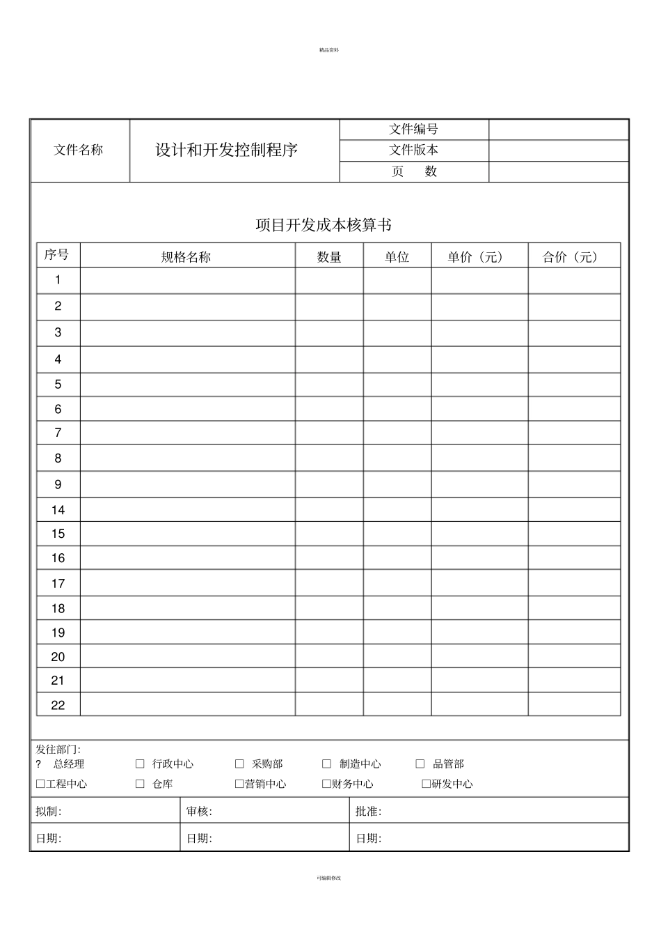 研发部质量管理体系设计开发控制程序记录表格_第3页
