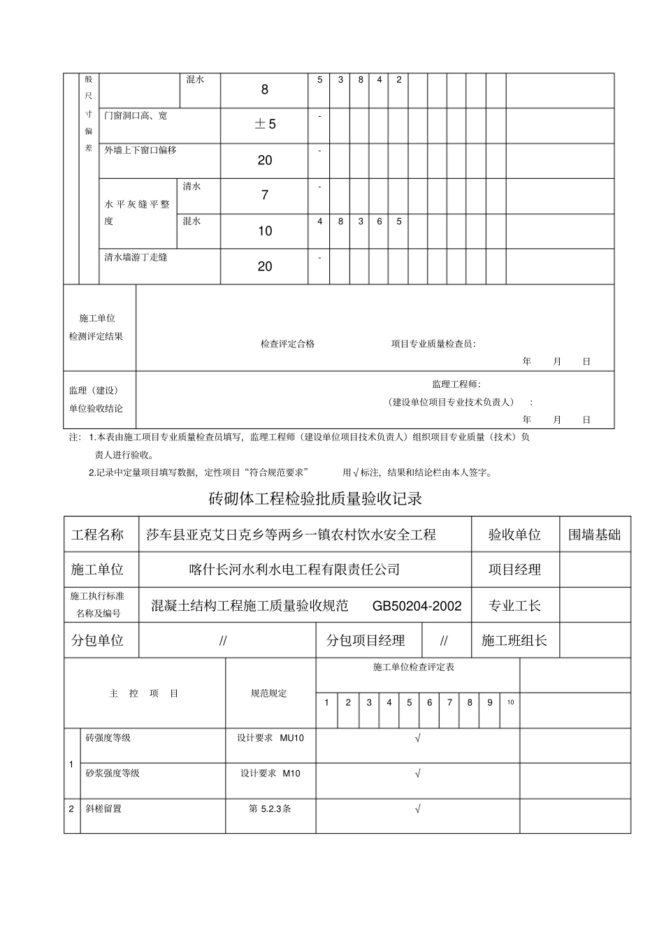 砖砌体工程检验批质量验收记录表_第2页