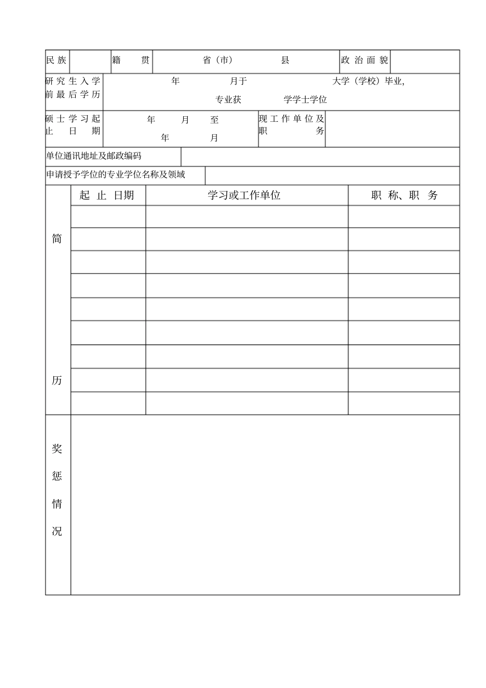 硕士专业学位研究生学位申请表_第2页
