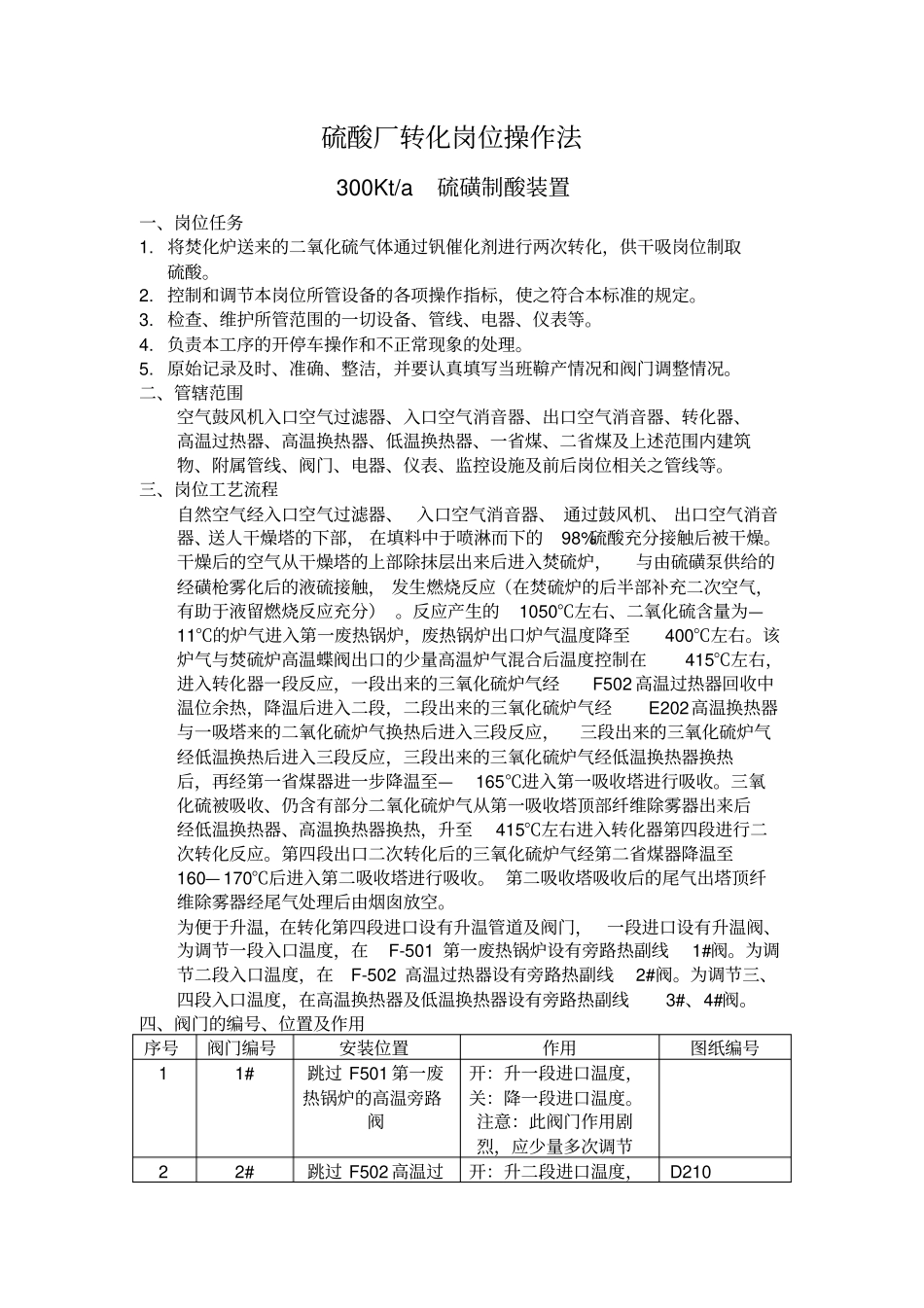 硫酸厂转化岗位操作法_第1页