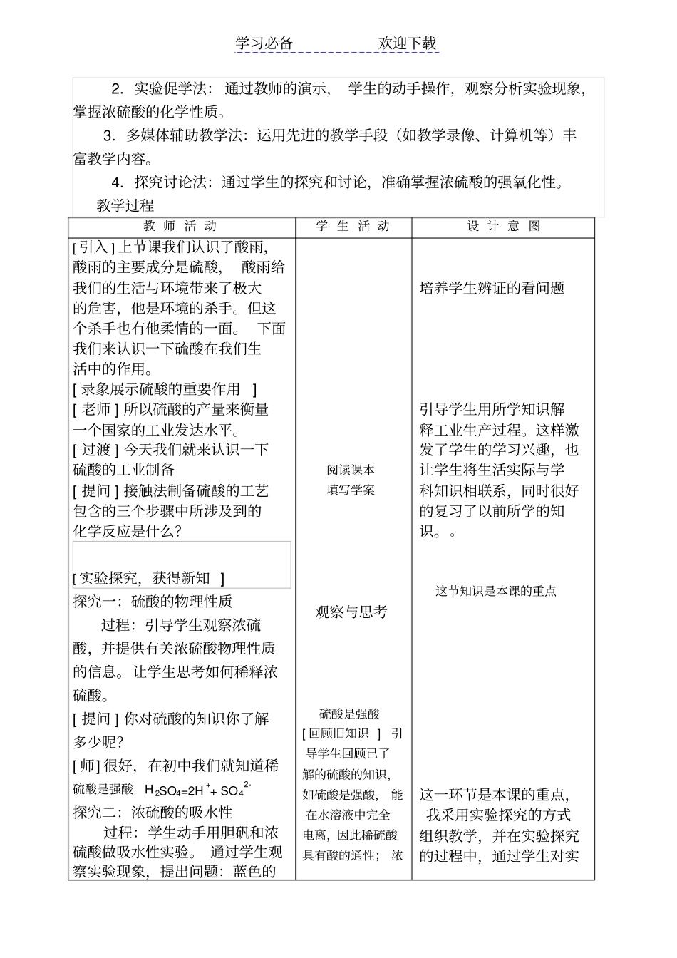 硫酸的制备和性质教学设计_第2页