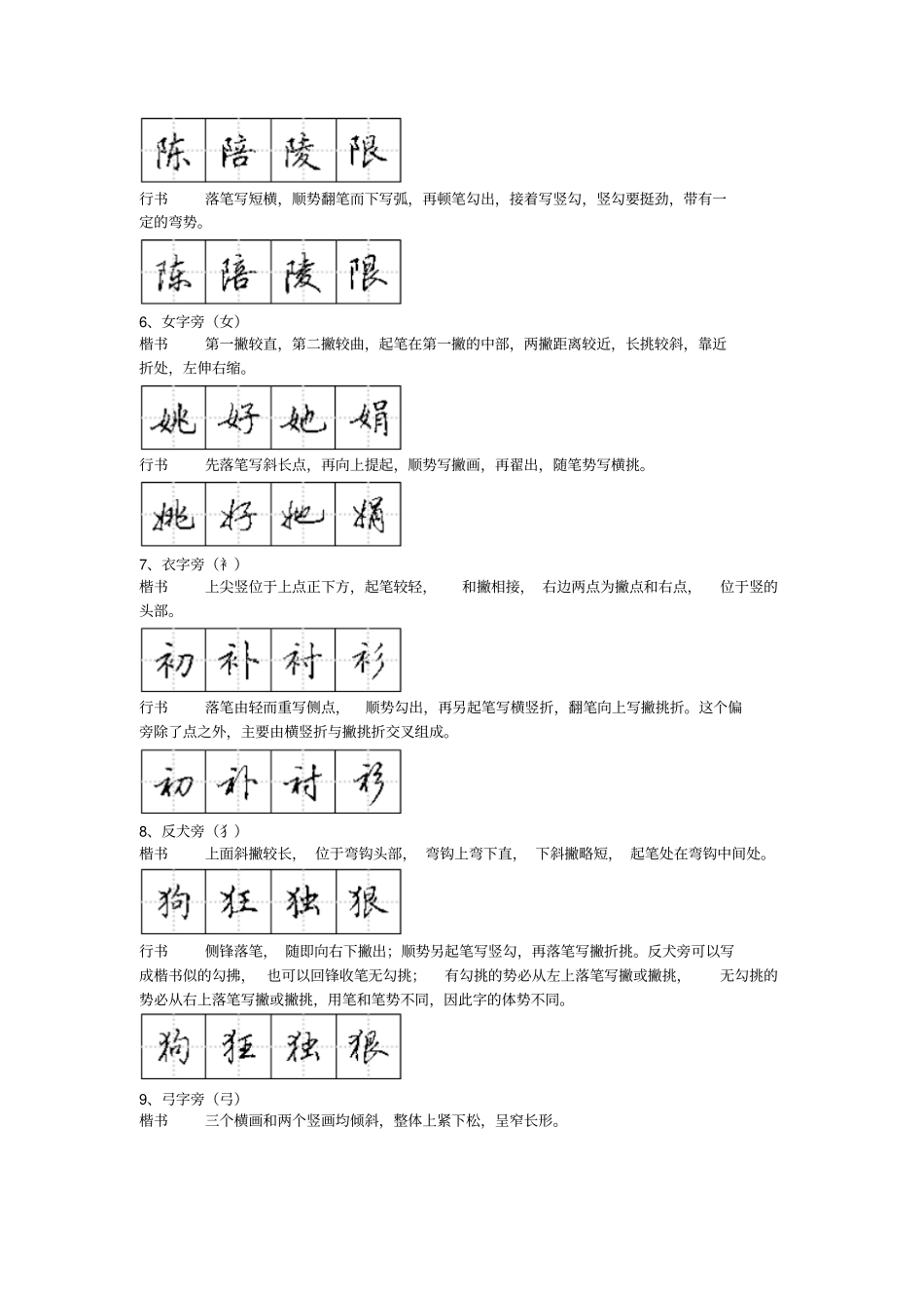 硬笔楷行对照偏旁写法例_第2页