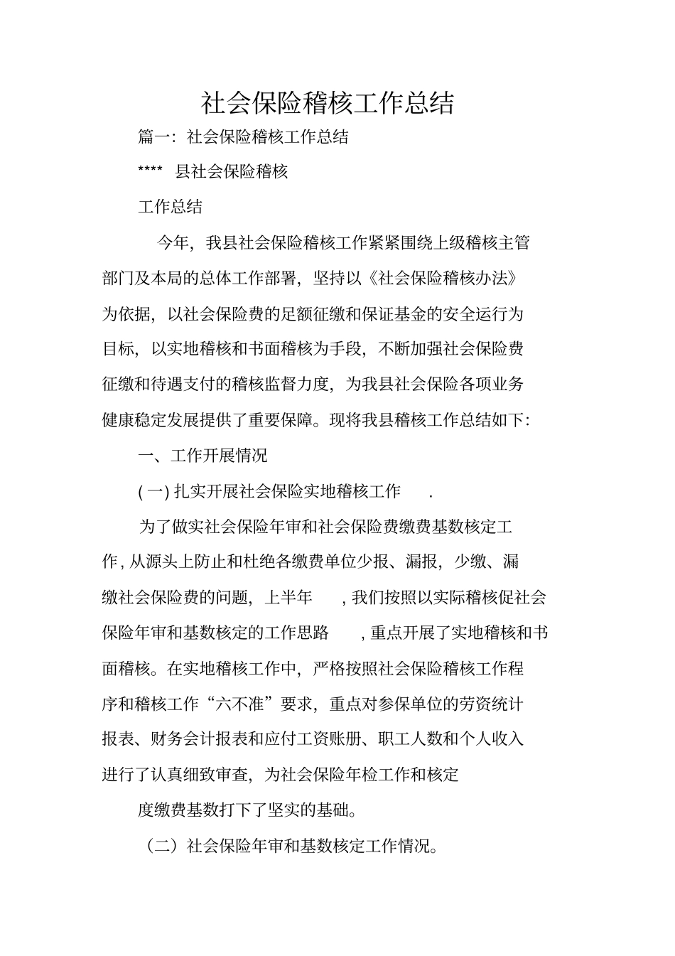 社会保险稽核工作总结_第1页