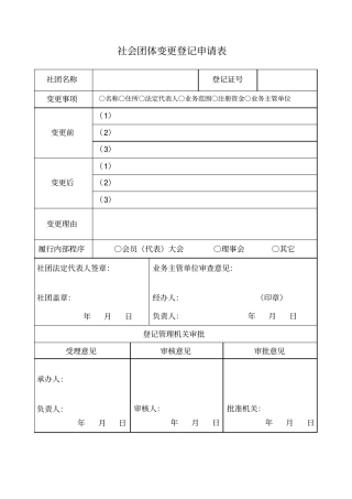 社会团体变更登记申请表