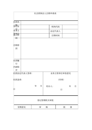 社会团体法人注销申请表