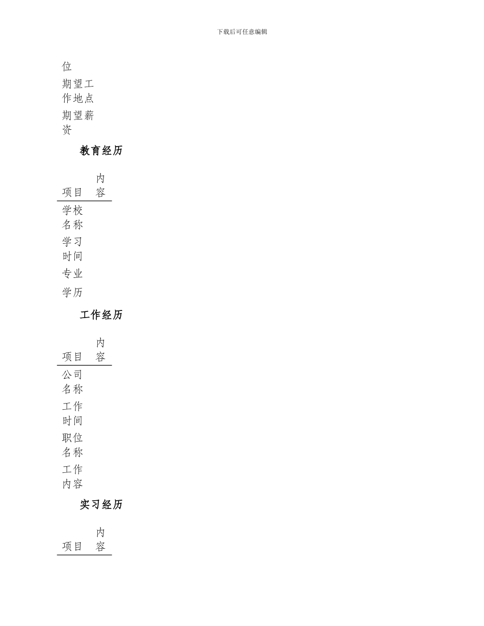 物业管理空白简历表格_第2页